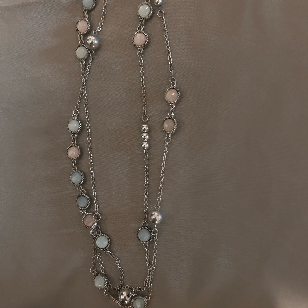 Delicate Silver and Pink Beaded Necklace
